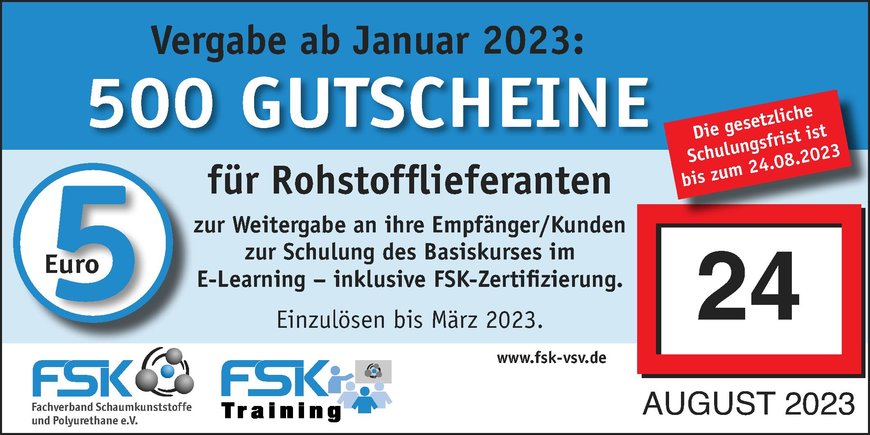 FSK vergibt 500 Schulungsgutscheine an Rohstoffhersteller von Diisocyanaten